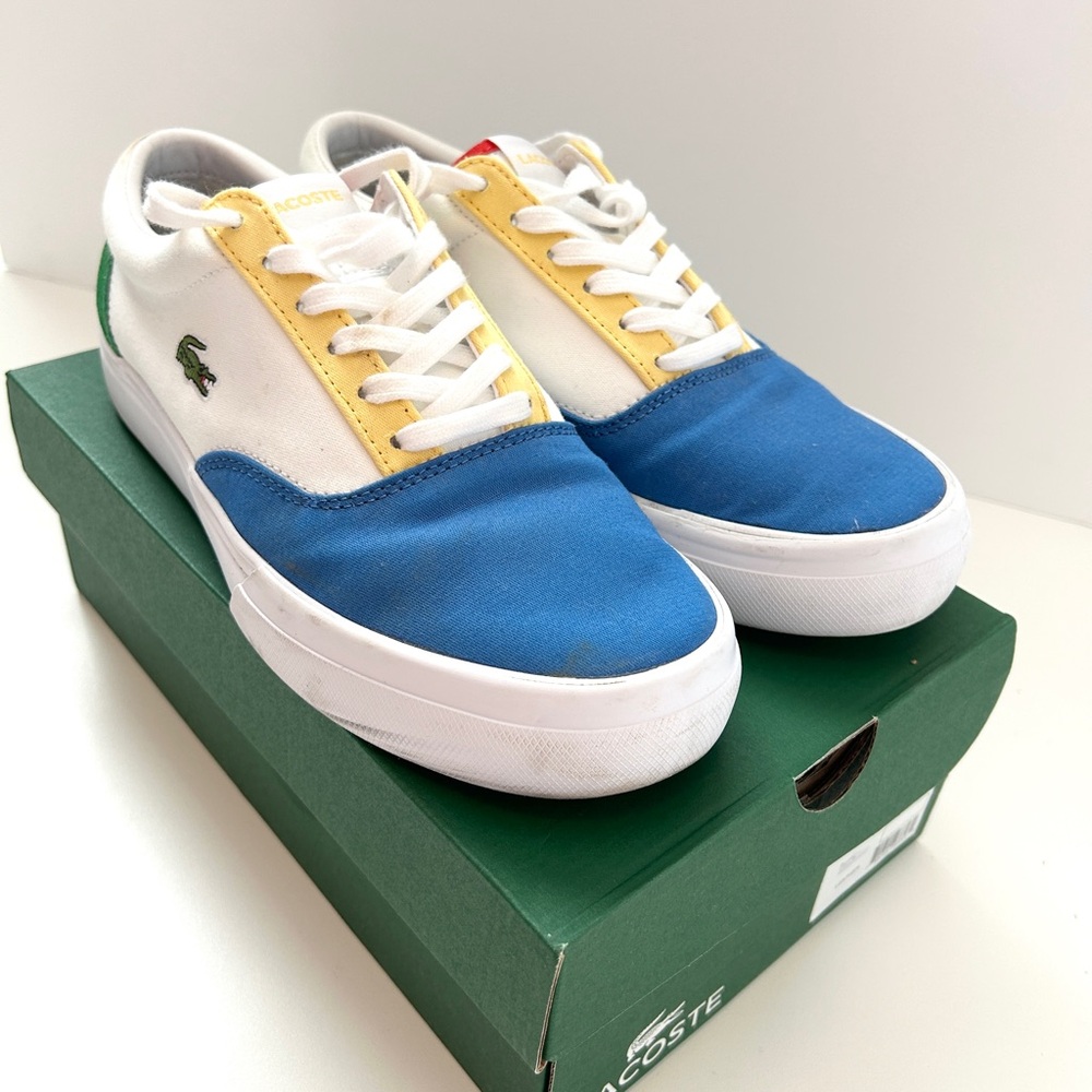 Lacoste Men’s Size 8 White, Blue, and Yellow Sneakers
